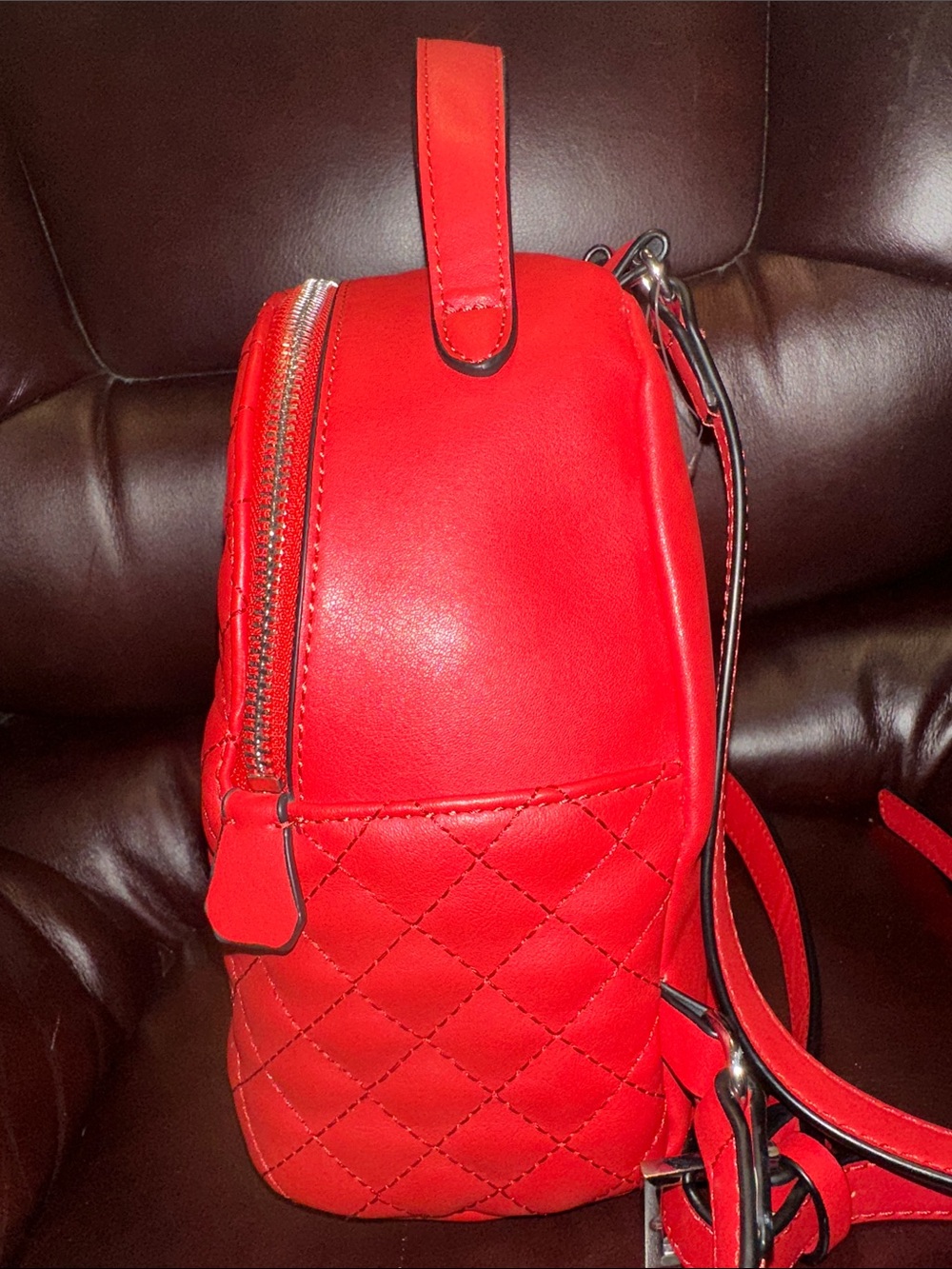 G By Guess Red Quilted Mini Backpack - Picture 6 of 16